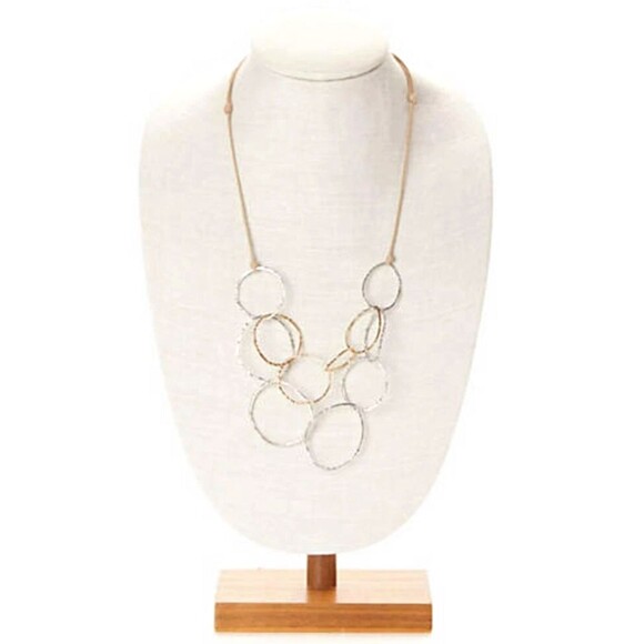 J. Jill Modern Rings Layered Hammered Necklace Silver Gold Tone Adjustable Cord - Picture 9 of 9